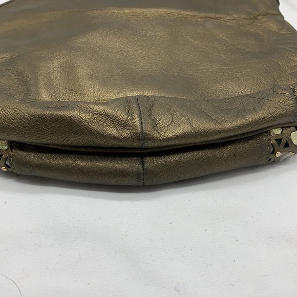 Mima Venezi Italian Leather purse Taupe silver gold braiding - Picture 5 of 8